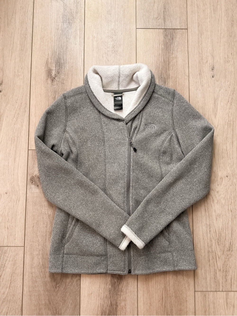 THE NORTH FACE FLEECE LINED SHAWL COLLAR ASYMMETRICAL FULL ZIP JACKET SIZE SMALL